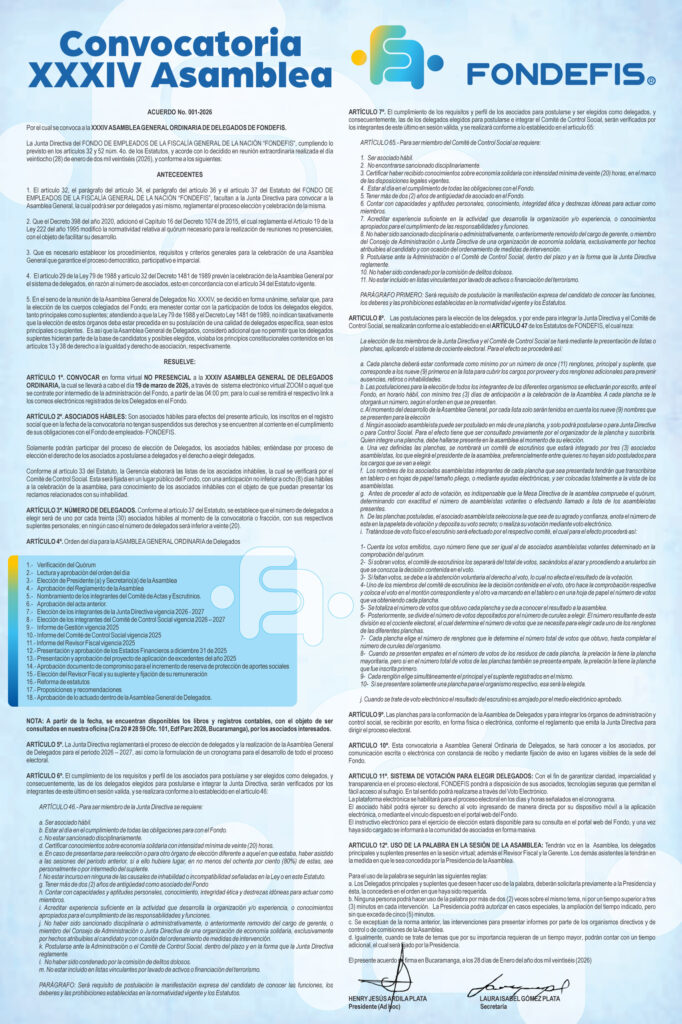 Convocatoria XXXIV Asamblea General de Delegados – Fondefis – Fondo de ...